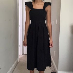 H&M Ruffle Sleeve Tie Back Midi Dress Black